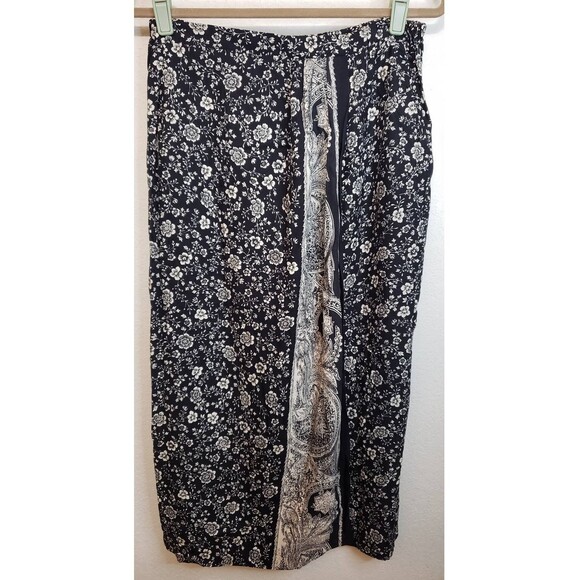Southern Lady Black Cream Floral Maxi Skirt Size 13/14 Wrap Style Elastic Waist - Picture 1 of 9